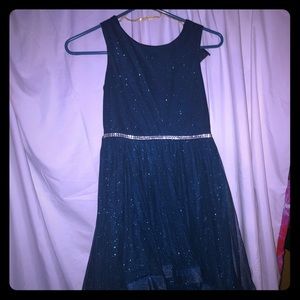 Navy Blue girls size 12 high low dress with ruffle